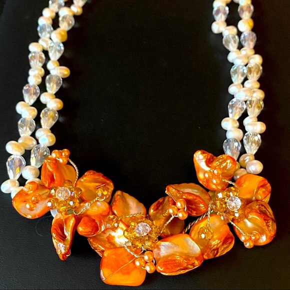 Real Pearl Crystal Necklace Silver clasp - Picture 2 of 12